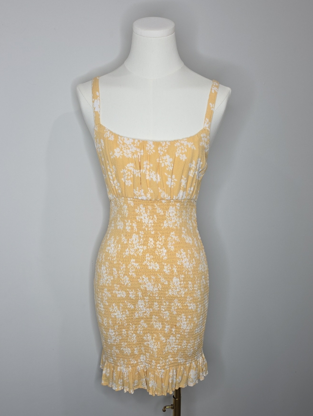 Abercrombie & Fitch Yellow Floral Sleeveless Bodycon Mini Dress Small Tall